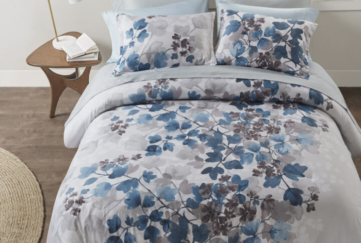 Alexis Comforter Set with Bed Sheets in Blue From Madison Park Essentials