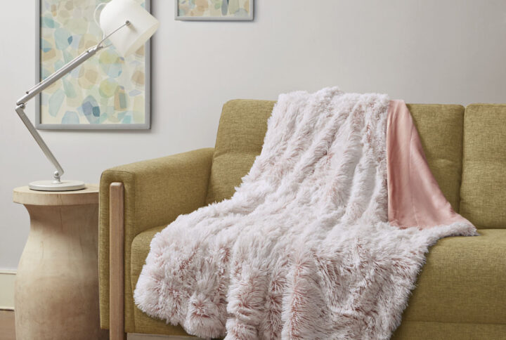 Emma Shaggy Faux Fur Throw in Blush From Intelligent Design