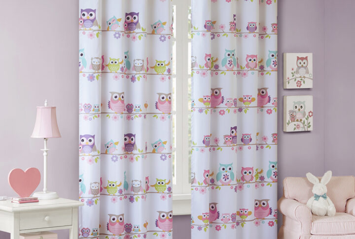 Wise Wendy Owl Printed Blackout Curtain Panel in Multi From Mi Zone Kids