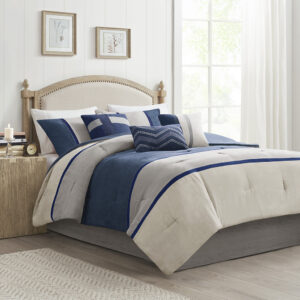 Palisades 7 Piece Faux Suede Comforter Set in Blue From Madison Park