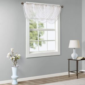 Irina Diamond Sheer Embroidered Waterfall Valance in White From Madison Park