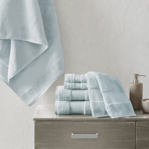 Turkish Cotton 6 Piece Bath Towel Set in Light Blue From Madison Park Signature