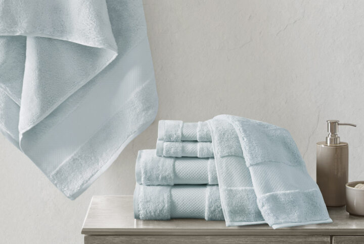 Turkish Cotton 6 Piece Bath Towel Set in Light Blue From Madison Park Signature