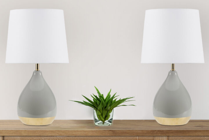 Liora 2-Tone Ceramic Table Lamp Set of 2 in Sage Green/Gold From 510 Design