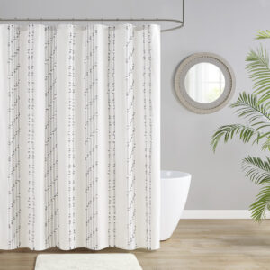 Kara Cotton Jacquard Shower Curtain in Ivory From INK+IVY