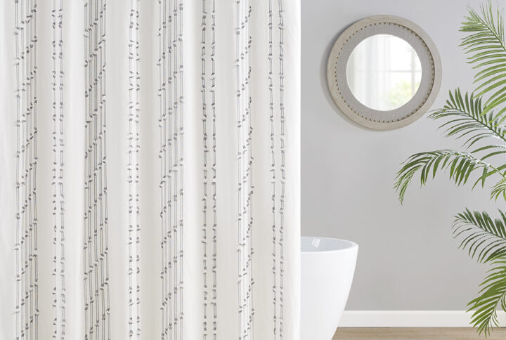 Kara Cotton Jacquard Shower Curtain in Ivory From INK+IVY