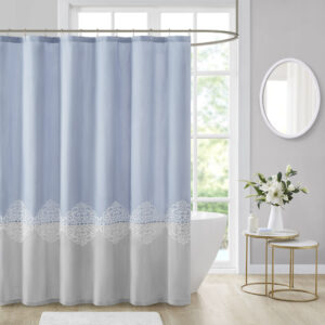 Panache Pieced and Embroidered Shower Curtain in Blue From Madison Park