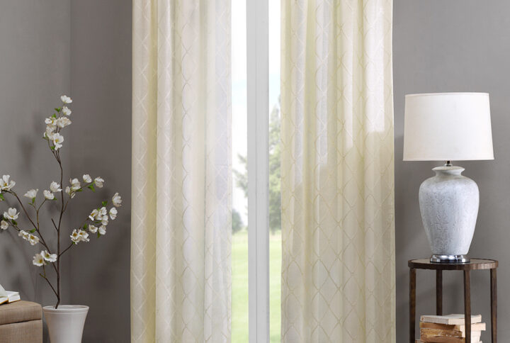 Irina Diamond Sheer Window Curtain Panel in Ivory From Madison Park