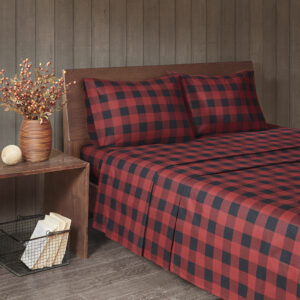 Flannel Sheet Set in Red/Black Buffalo Check From Woolrich