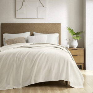 Andaz Solid Cotton Blanket in Ivory From Croscill