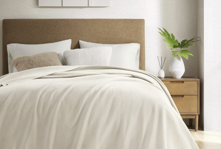 Andaz Solid Cotton Blanket in Ivory From Croscill