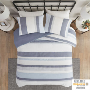 Allegany 3 Piece Jacquard Duvet Cover Set in Blue From Madison Park