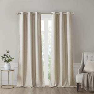 Como Tonal Printed Faux Silk Room Darkening Curtain Panel Pair in Taupe From SunSmart