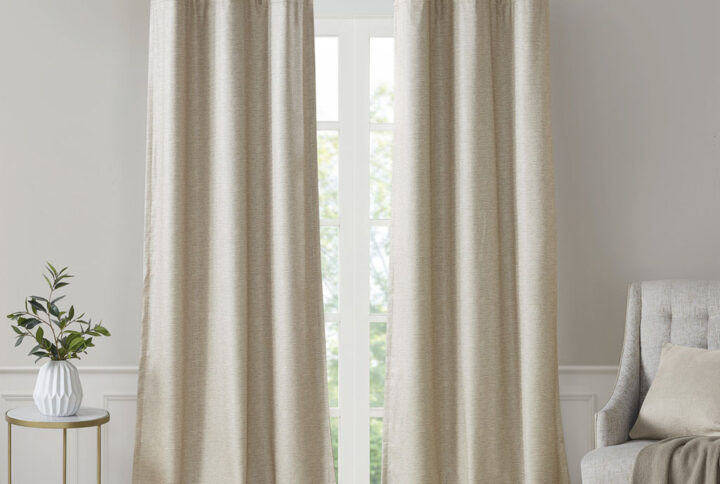 Como Tonal Printed Faux Silk Room Darkening Curtain Panel Pair in Taupe From SunSmart