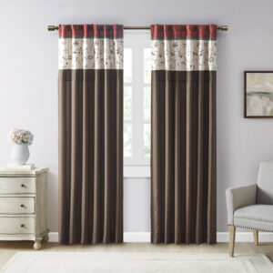 Serene Embroidered Curtain Panel in Red From Madison Park