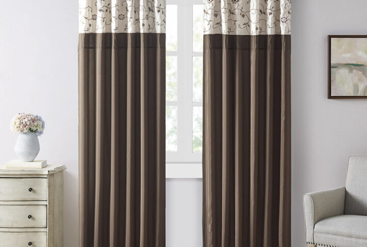 Serene Embroidered Curtain Panel in Red From Madison Park