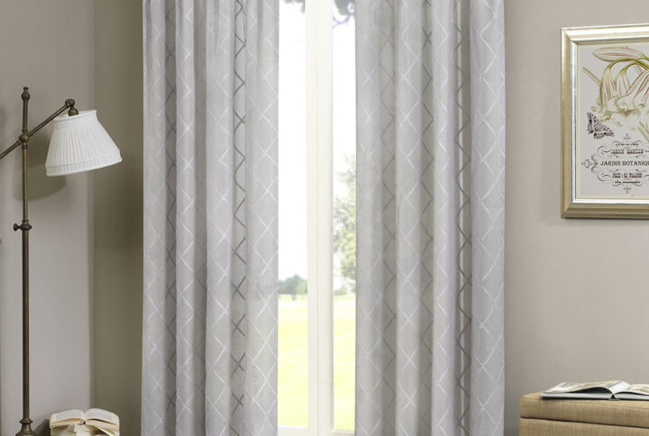 Irina Diamond Sheer Window Curtain Panel in Grey From Madison Park