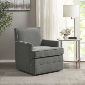 Circa Upholstered Swivel Chair in Grey From Madison Park