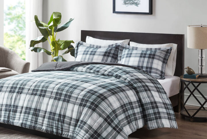 Parkston 3M Scotchgard Down Alternative All Season Comforter Set in Black/White From Madison Park Essentials