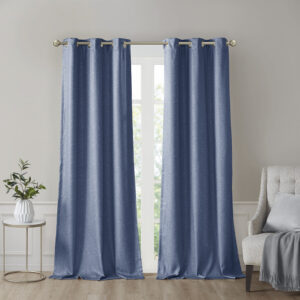 Como Tonal Printed Faux Silk Room Darkening Curtain Panel Pair in Blue From SunSmart