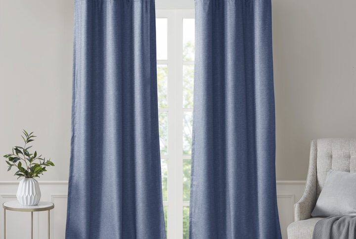 Como Tonal Printed Faux Silk Room Darkening Curtain Panel Pair in Blue From SunSmart