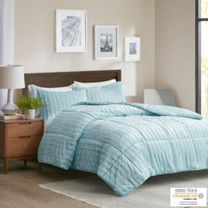 Duke Faux Fur Comforter Mini Set in Aqua From Madison Park