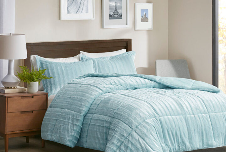 Duke Faux Fur Comforter Mini Set in Aqua From Madison Park