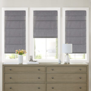 Otis Faux Linen Cordless Total Blackout Roman Shade in Grey From Madison Park