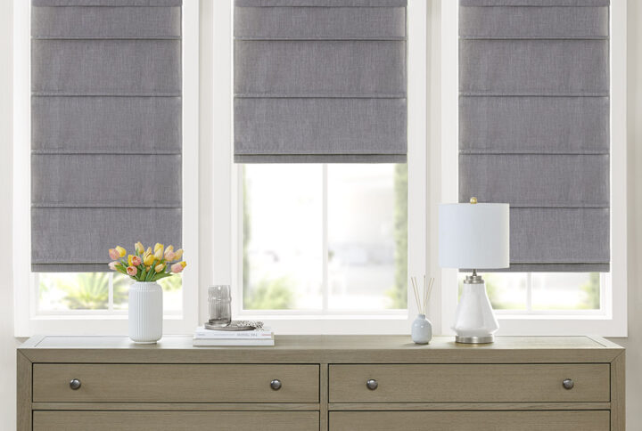 Otis Faux Linen Cordless Total Blackout Roman Shade in Grey From Madison Park