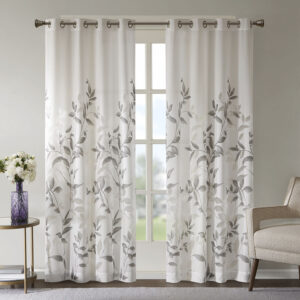 Cecily Burnout Printed Curtain Panel Pair in Grey From Madison Park