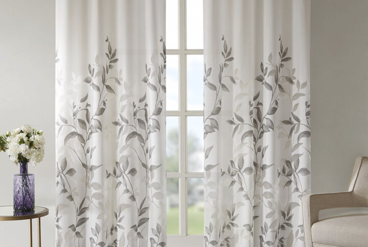 Cecily Burnout Printed Curtain Panel Pair in Grey From Madison Park