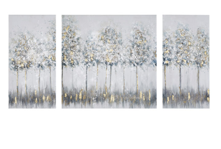 Blue Midst Forest Gold Foil Triptych 3-piece Canvas Wall Art Set in Blue Multi From Madison Park