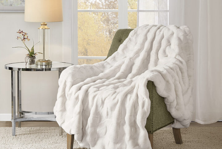 Vivienne Faux Fur Throw in Ivory From Madison Park