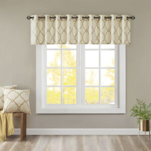 Saratoga Fretwork Print Grommet Top Window Valance in Beige/Gold From Madison Park