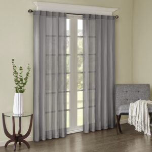 Harper Solid Crushed Curtain Panel Pair in Grey From Madison Park