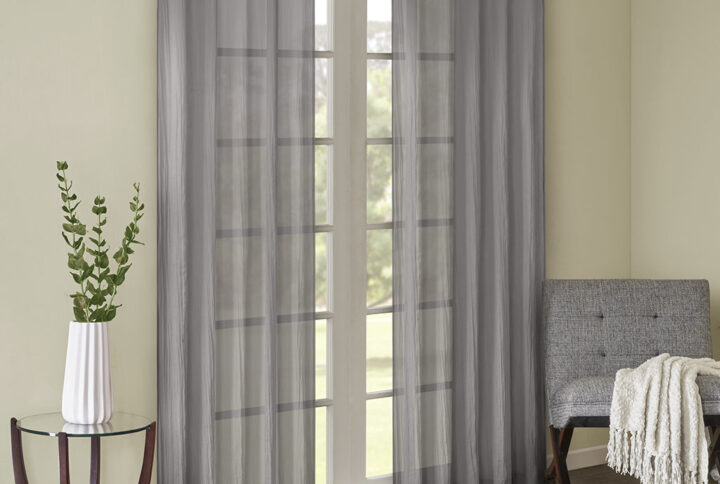 Harper Solid Crushed Curtain Panel Pair in Grey From Madison Park