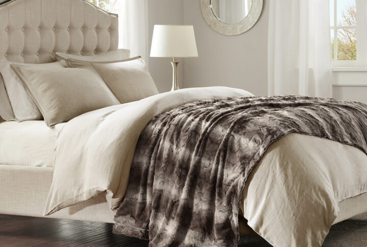 Zuri Faux Fur Oversized Bed Throw in Brown From Madison Park