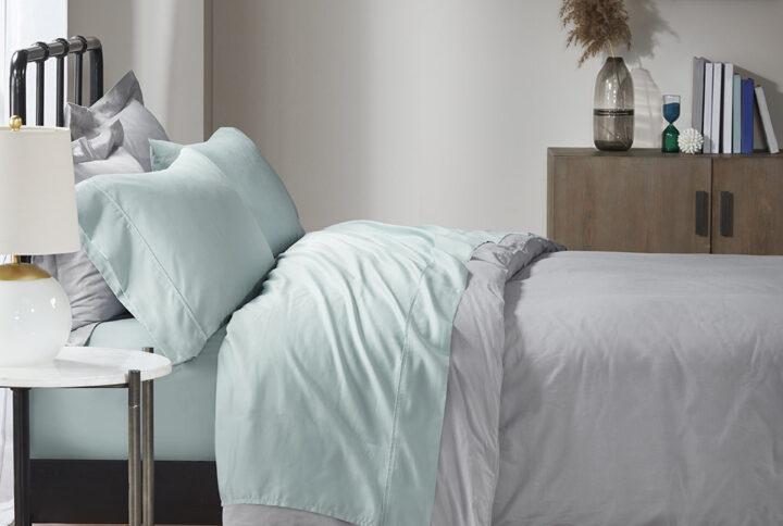 1500 Thread Count Cotton Blend 4 PC Sheet Set in Seafoam From Madison Park