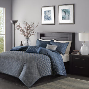 Biloxi 6 Piece Jaquard Duvet Cover Set in Navy From Madison Park