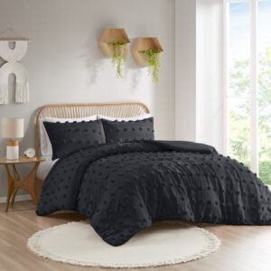 Lucy Clip Jacquard Duvet Cover Set in Black From Intelligent Design