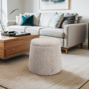 Tara Round Storage Ottoman in Beige From Chapel Hill