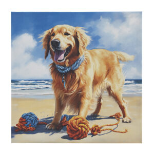 Beach Dogs Golden Retriever Canvas Wall Art in Golden Retriever/Blue Multi From Madison Park