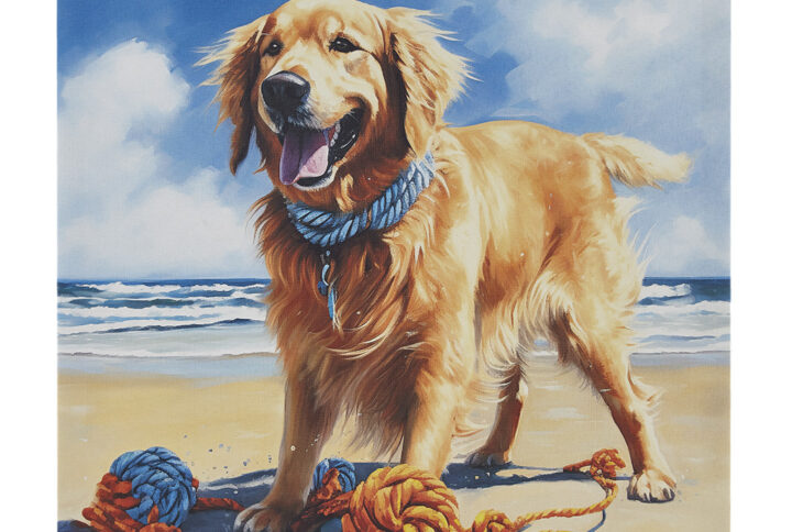 Beach Dogs Golden Retriever Canvas Wall Art in Golden Retriever/Blue Multi From Madison Park