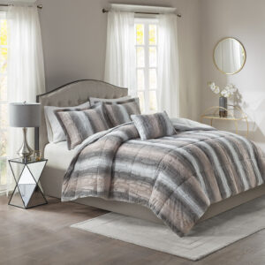 Zuri 4PC Faux Fur Comforter Set in Blush/Grey From Madison Park