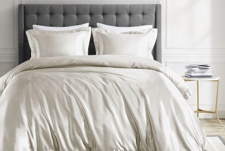 Satin Luxury Comforter Set in Ivory From Madison Park Essentials