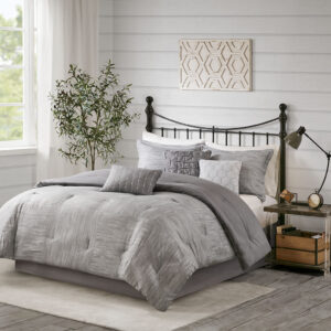 Walter 7 Piece Printed Seersucker Comforter Set in Grey From Madison Park