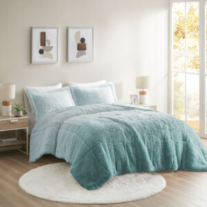 Brielle Ombre Shaggy Long Fur Comforter Mini Set in Aqua From Intelligent Design