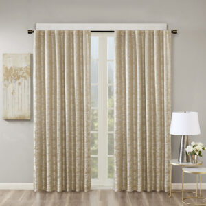 Cassius Jacquard Lined Total Blackout Rod Pocket/Back Tab Curtain Panel in Gold From SunSmart