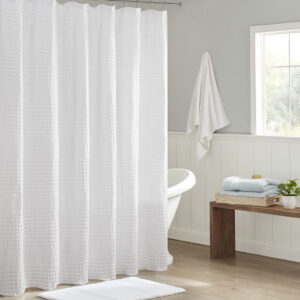 Arlo Super Waffle Textured Solid Shower Curtain in White From Madison Park