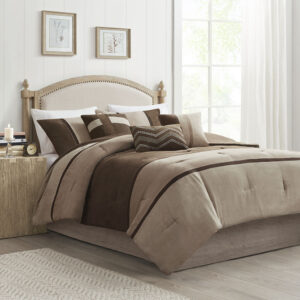 Palisades 7 Piece Faux Suede Comforter Set in Brown From Madison Park